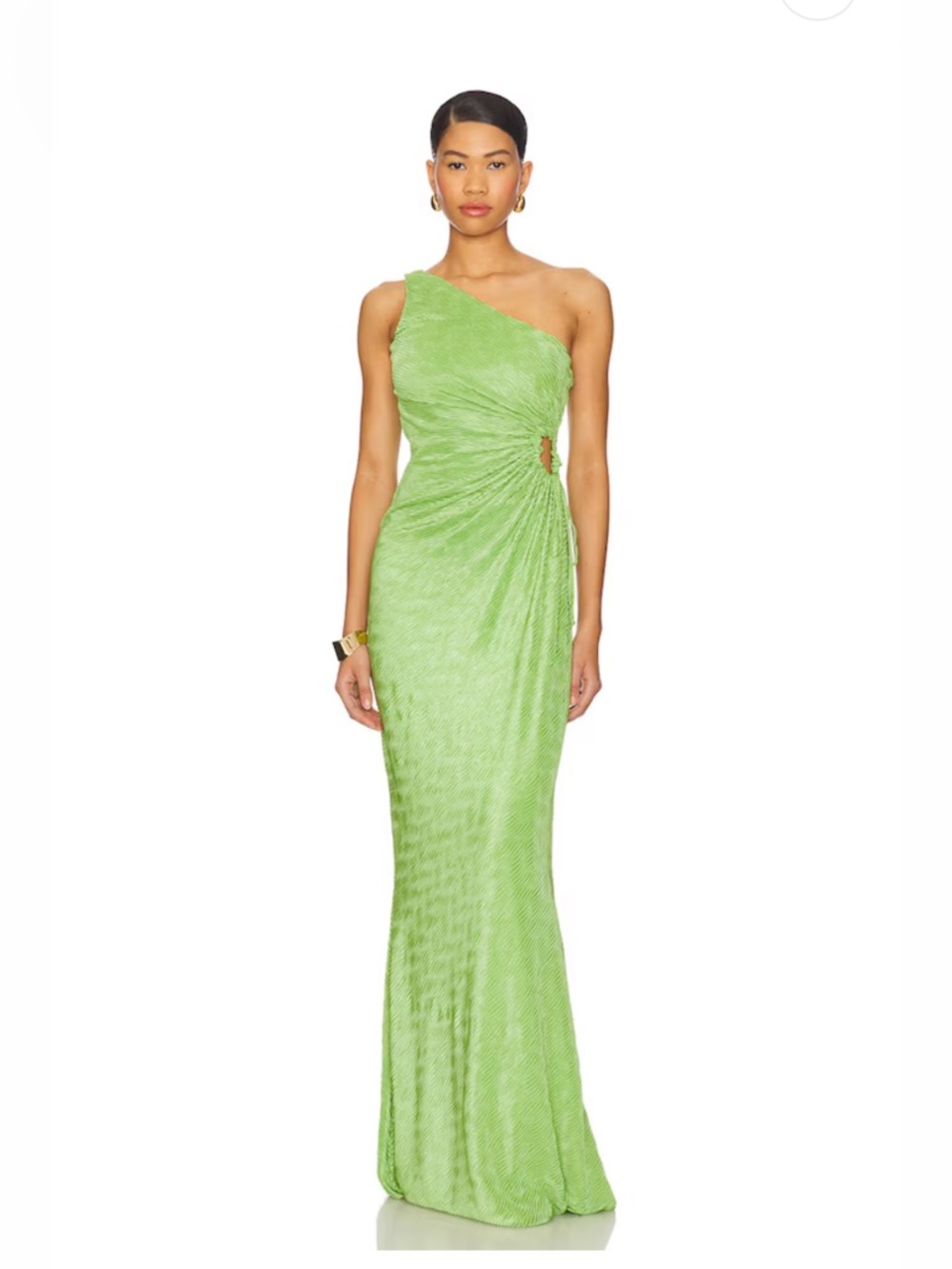REVOLVE Nookie One-Shoulder Lime Green Ruched Gown